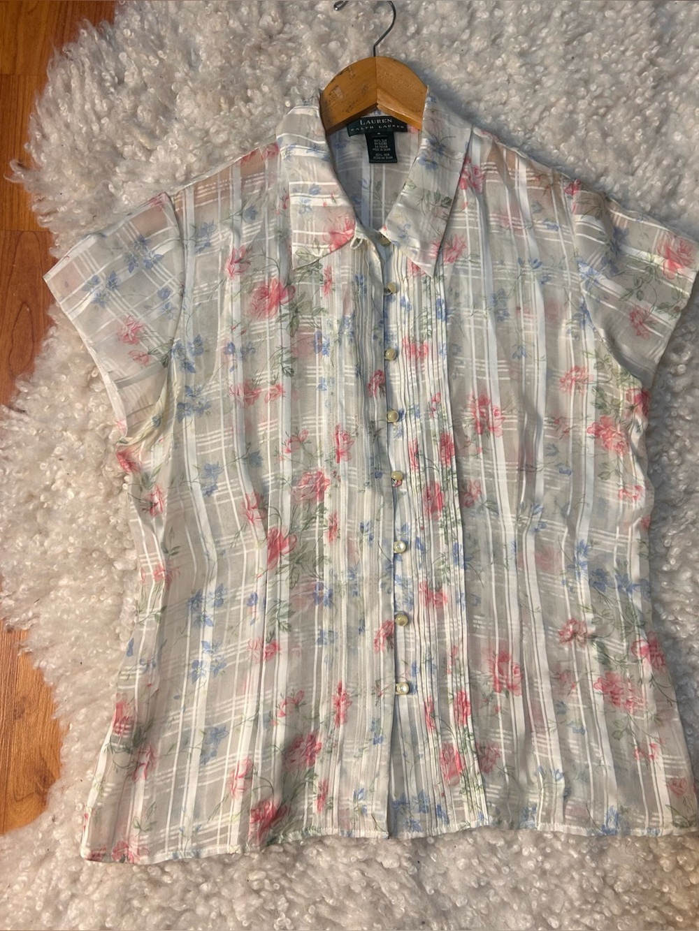 Lauren Ralph Lauren silk floral blouse size 8 medo button up vintage